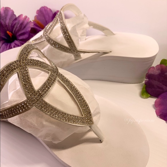 White Rhinestone Wedge Slippers - Picture 3 of 6